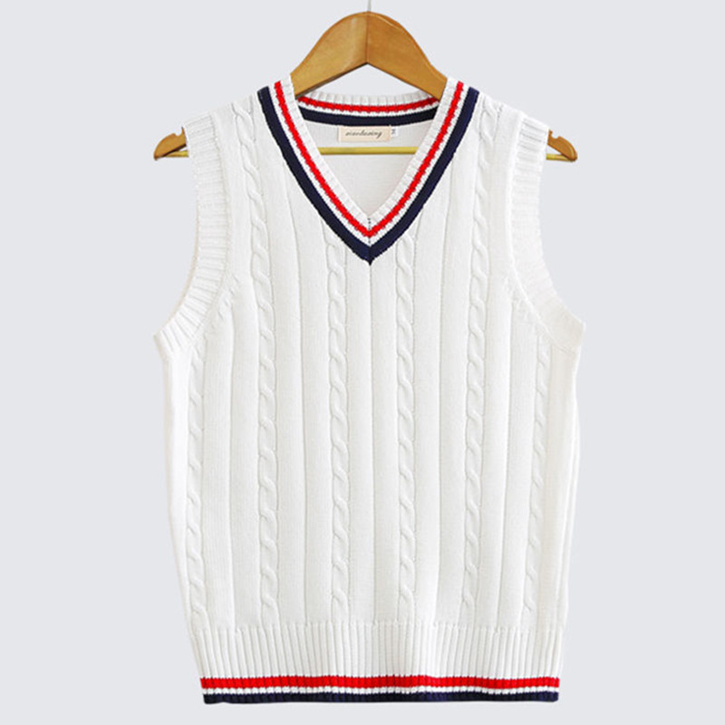 2022 Spring Autumn Men Uniform Vest Fashion V Neck Pullover Boys British Student Sleeveless Waistcoat Tank Tops Sweaters alx