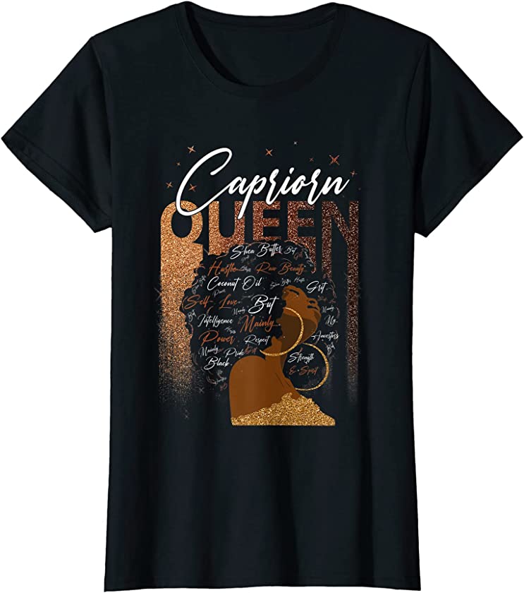 Womens Capricorn Girl Zodiac Birthday Pride Melanin Afro Queen T-Shirt