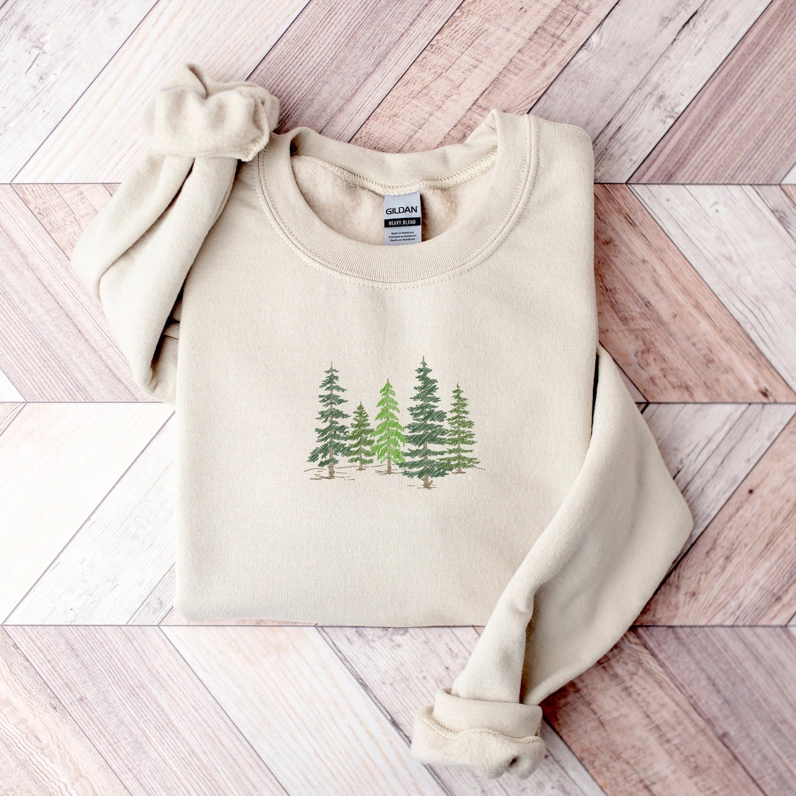 Pine Tree Embroidered Sweatshirt 2D Crewneck Sweatshirt All Over Print Sweatshirt For Women Sweatshirt For Men Sws2647