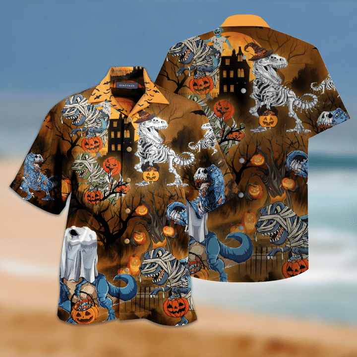 Halloween Dinosaur All Over Printed Hawaiian Shirt Ha60278