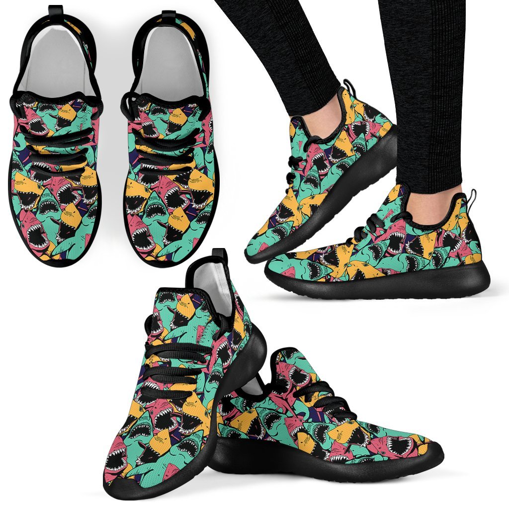 Shark Print Pattern Black Men Women Knit Sneaker