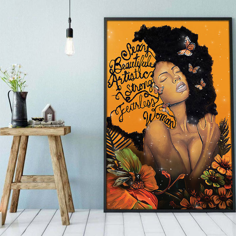 Black American Canvas Art Adorable Afro Poster Print Black Woman Illustration African King Glamorous Living Room Bedroom Bathroom Home Decoration