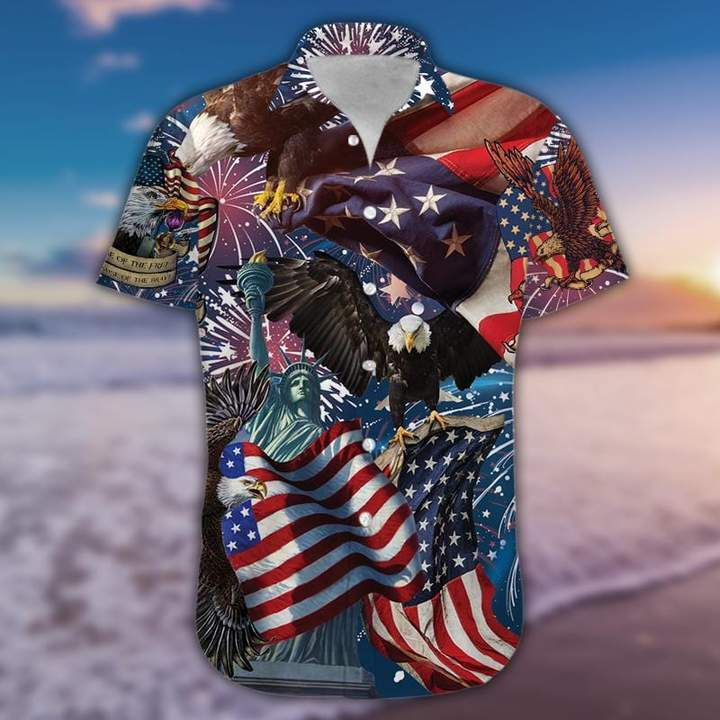 American Patriotic Eagle Print Polyester Hawaii Shirt Ha110148