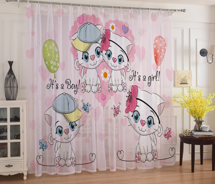 3D Cartoon Animal Cat Balloon Curtains And Drapes Lqh 240