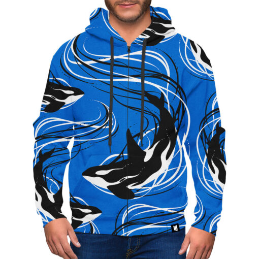 Lines Killer Whales Zip-Up Hoodie