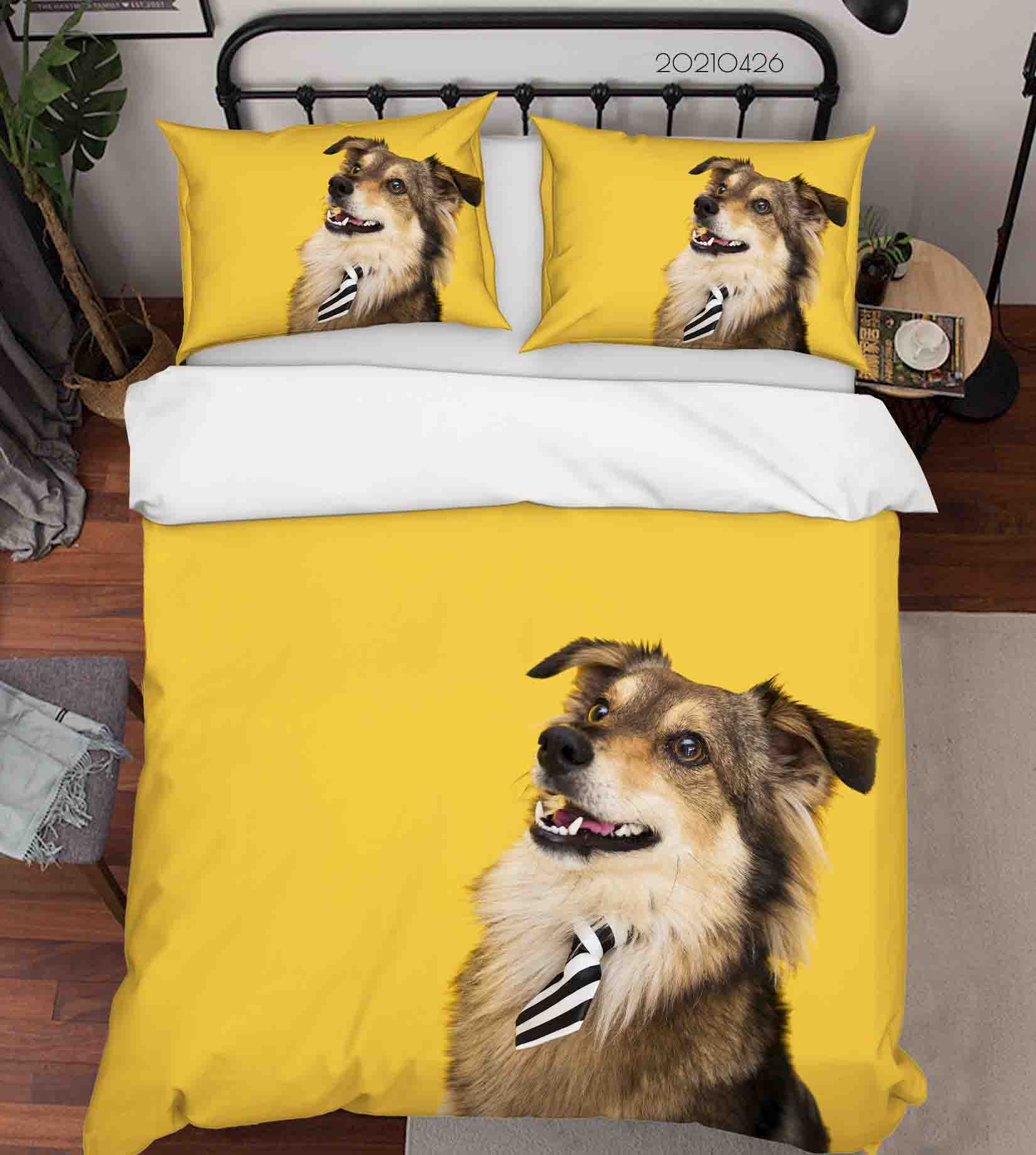 3D Cute Animal Dog Yellow Quilt Cover Set Bedding Set Duvet Cover Pillowcases 269