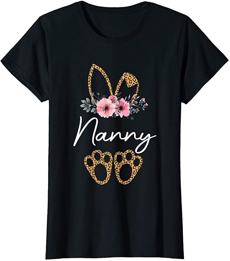 Womens Happy Easter Nanny Bunny Leopard Floral Cute Rabbit T-Shirt