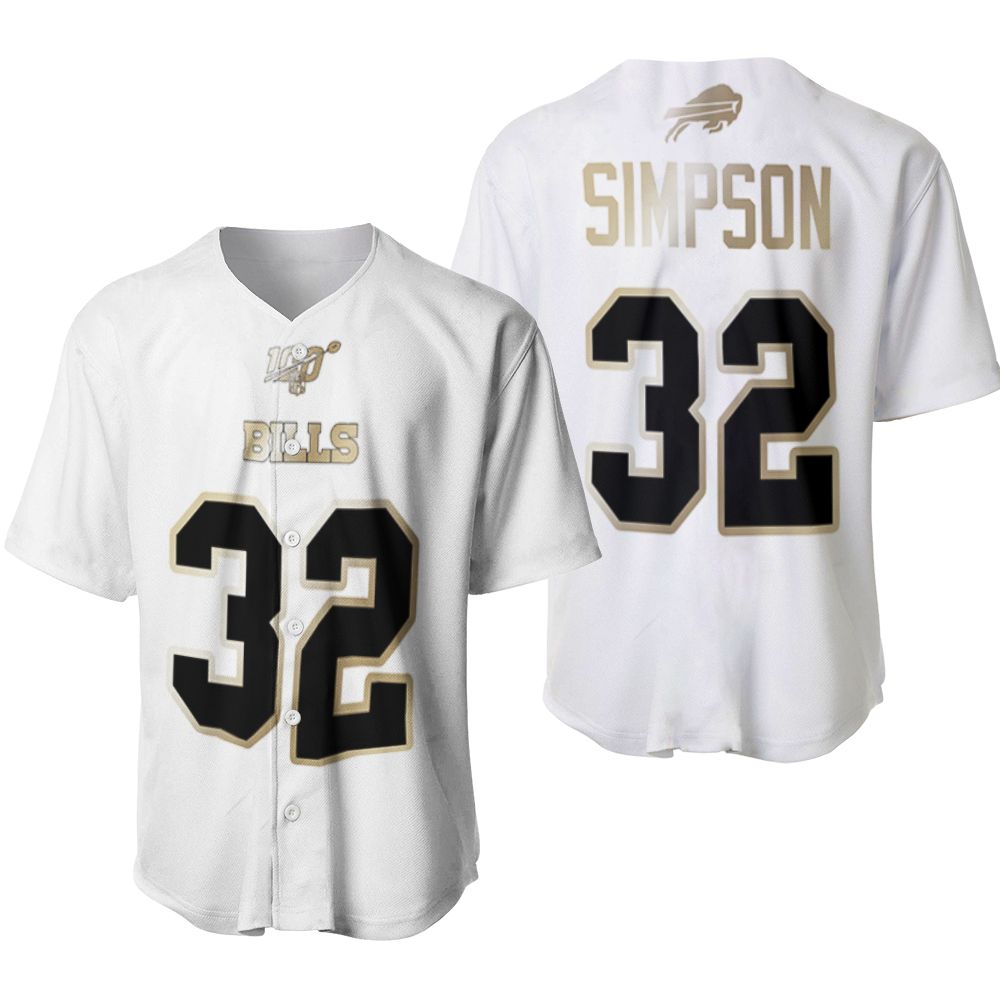 Buffalo Bills O J Simpson #32 NFL White 100th Season Golden Brandedition Jersey Style Gift For Bills Fans Baseball Jersey