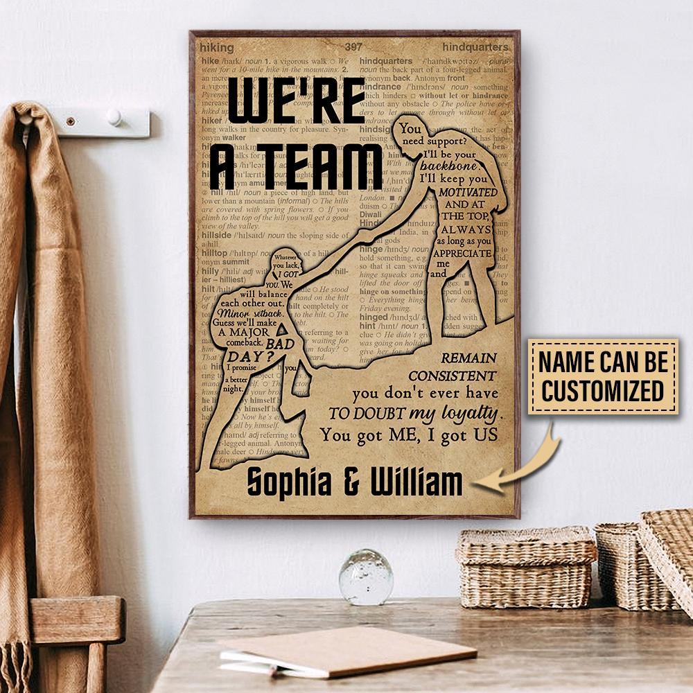 Aeticon Gifts Personalized Hiking Couple Were A Team Canvas Mom Dad Gift Home Decor