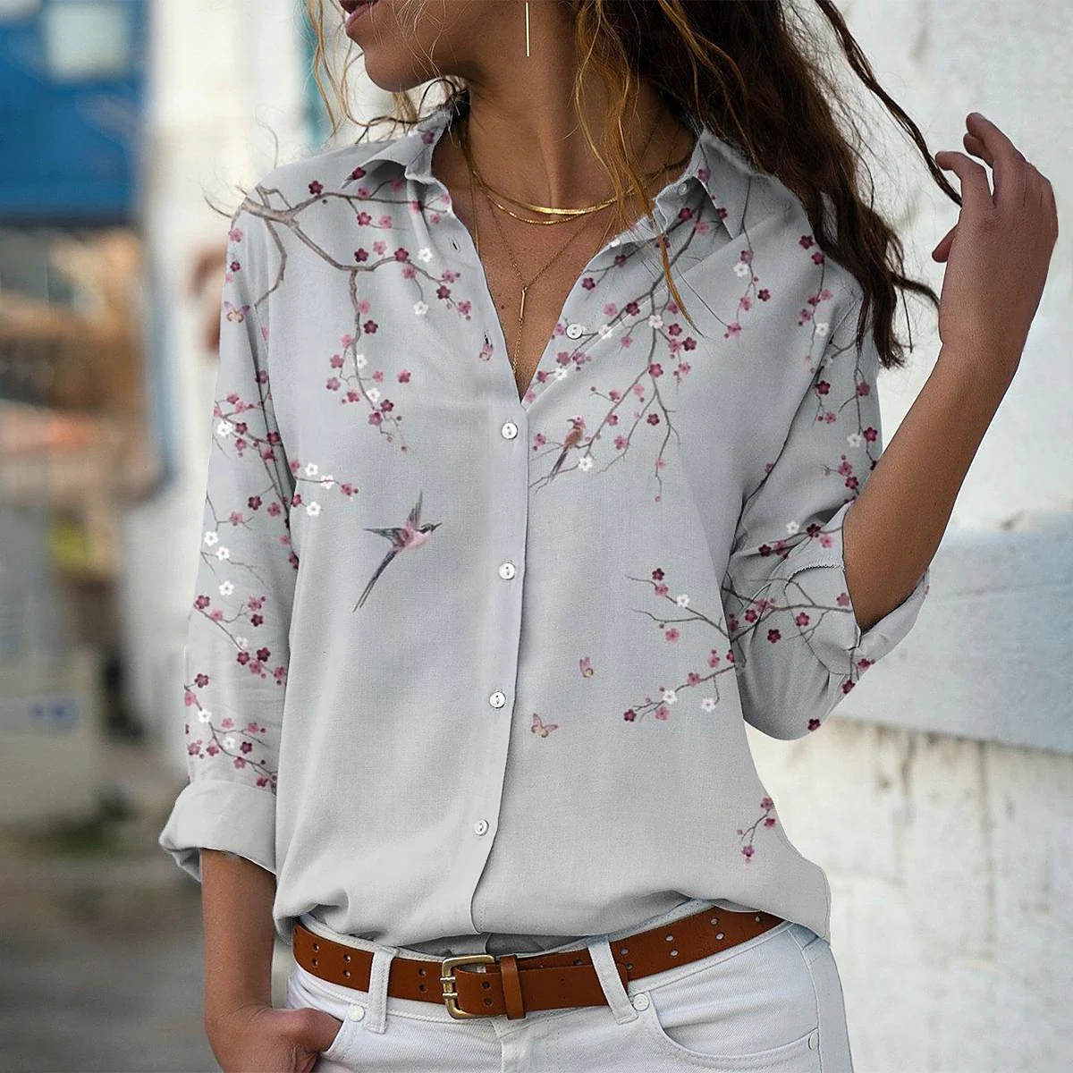 2022 New Everyday Street Vintage Elegant Shirt Fashion Casual Button Tops Autumn Winter Women Flower Print Loose Long Sleeve alx