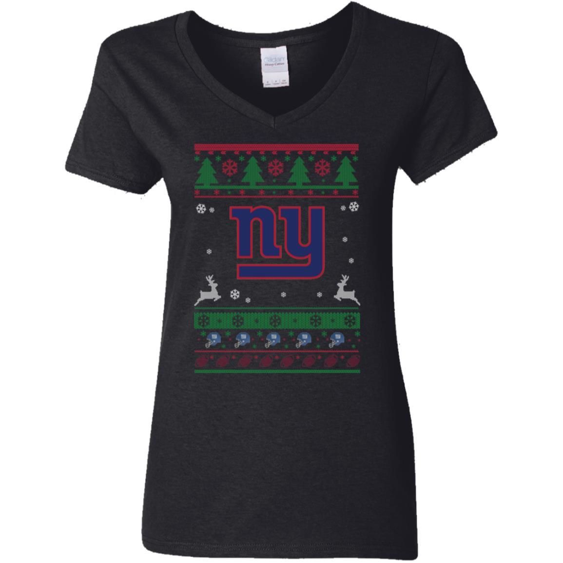 New York Giants Logo Football Teams Ugly Christmas Sweater Women V-Neck T-Shirt