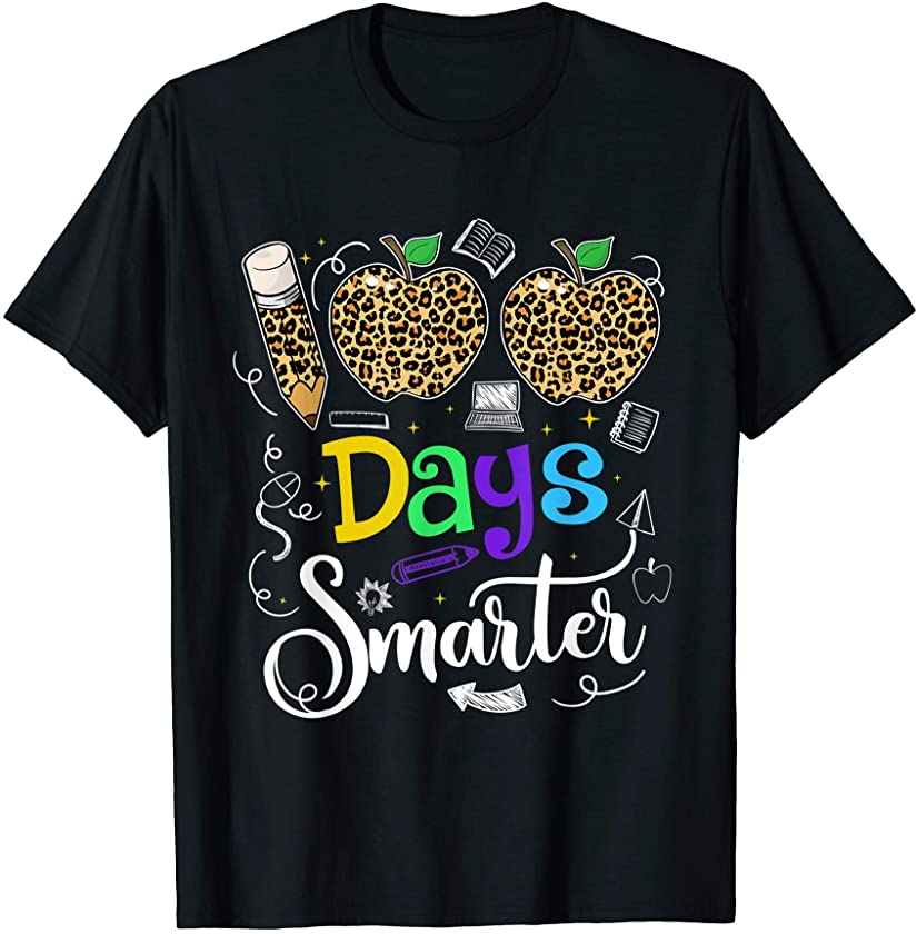 100 Days Smarter Leopard Funny Teachers Or Students Gifts T-Shirt