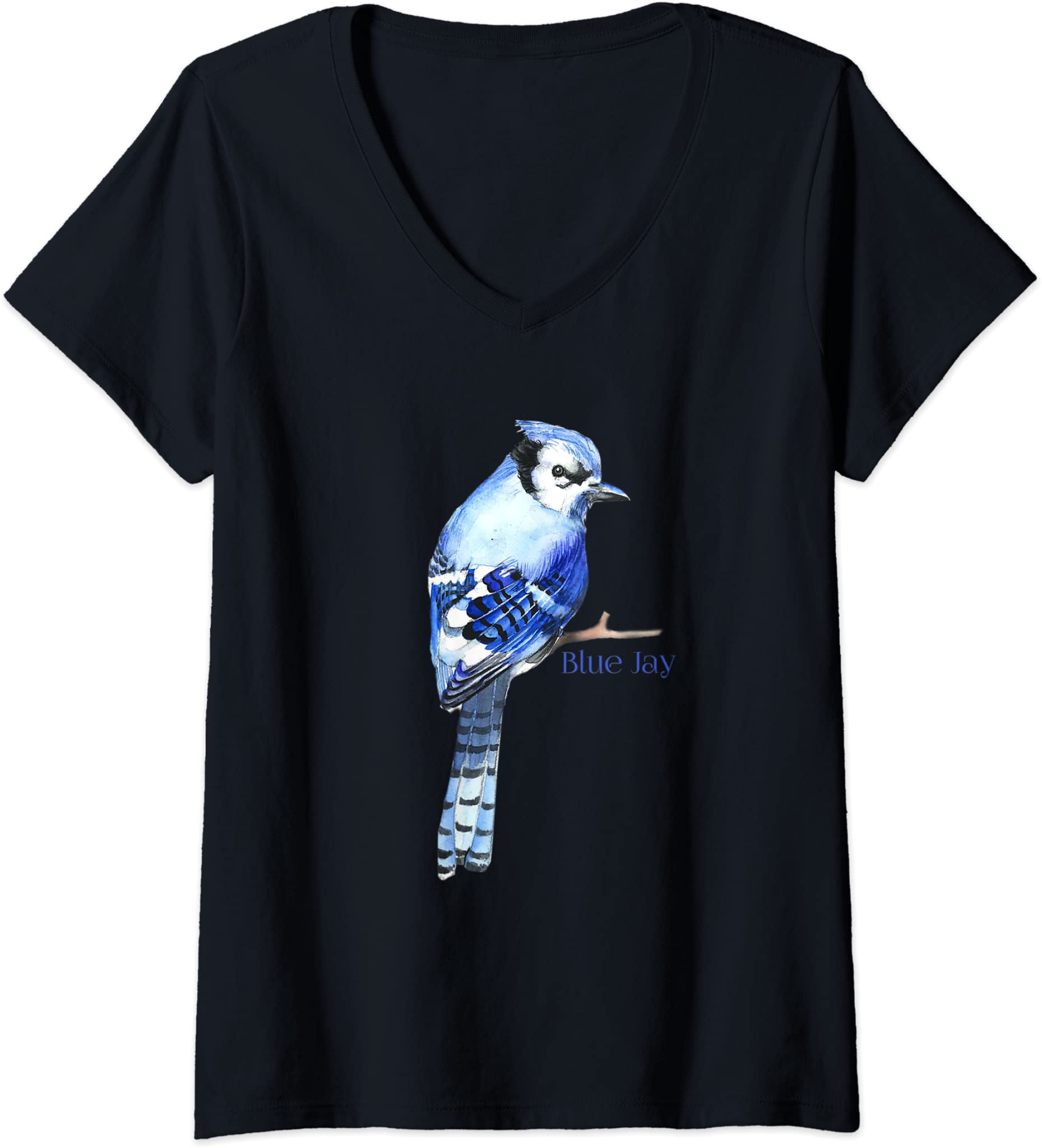 Womens Beautiful Blue Jay Bird V-Neck