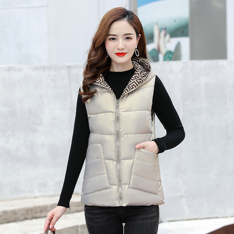 Women’s Sleeveless Jacket Pockets Double Side Wear Ladies Vests Hooded Zipper Cotton Padded Slim Female Waistcoat Fashion 2021 alx