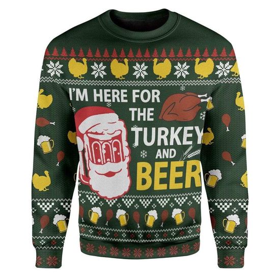 Turkey And Beer Ugly Christmas Sweater | Unisex | Adult | Us3788