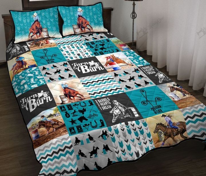 739DDTANM-HORSE BARREL RACING QUILT BED SET – QUILT – SHERPA BLANKET