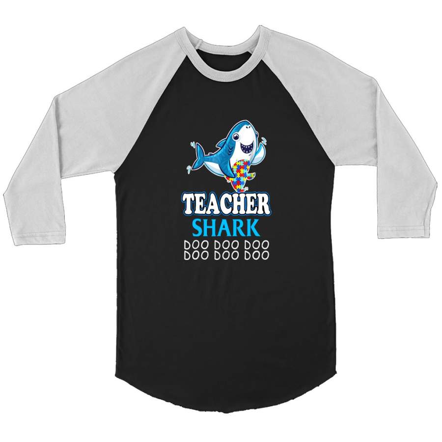 Autism Teacher Shark Funny Proud Appreciation Day Gift – Canvas 3/4 Raglan Shirt