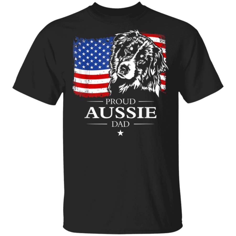 Mens Proud Aussie Shepherd Dad American Flag patriotic dog gift TShirt