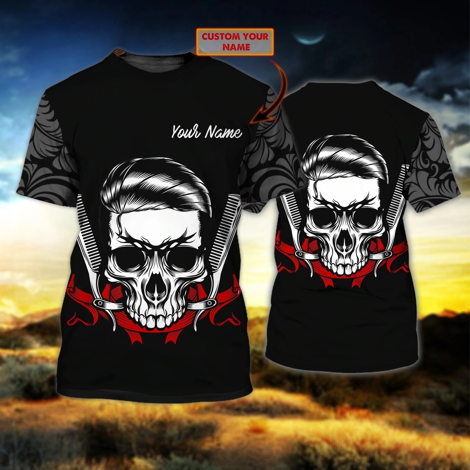 Personalized Skull Barber Tshirt, 3D Full Printed Barber Skull Shirts For Him, Gift To Barber Man