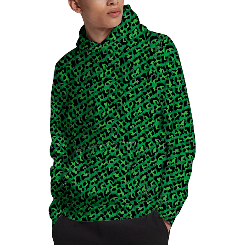 Green Leopard Print Pullover Hoodie