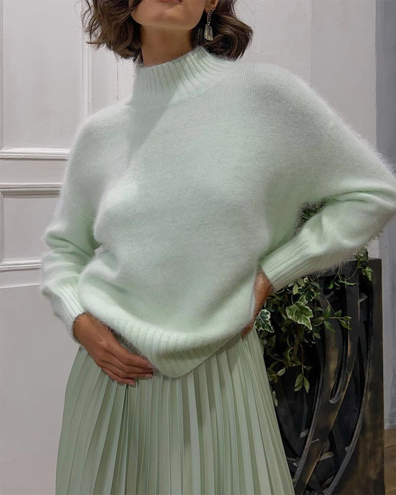 WOTWOY Autumn Winter Knitted Cashmere Sweaters Women Loose Basic Pullovers Female Soft Casual Solid Jumper Green White Tops 2022 alx