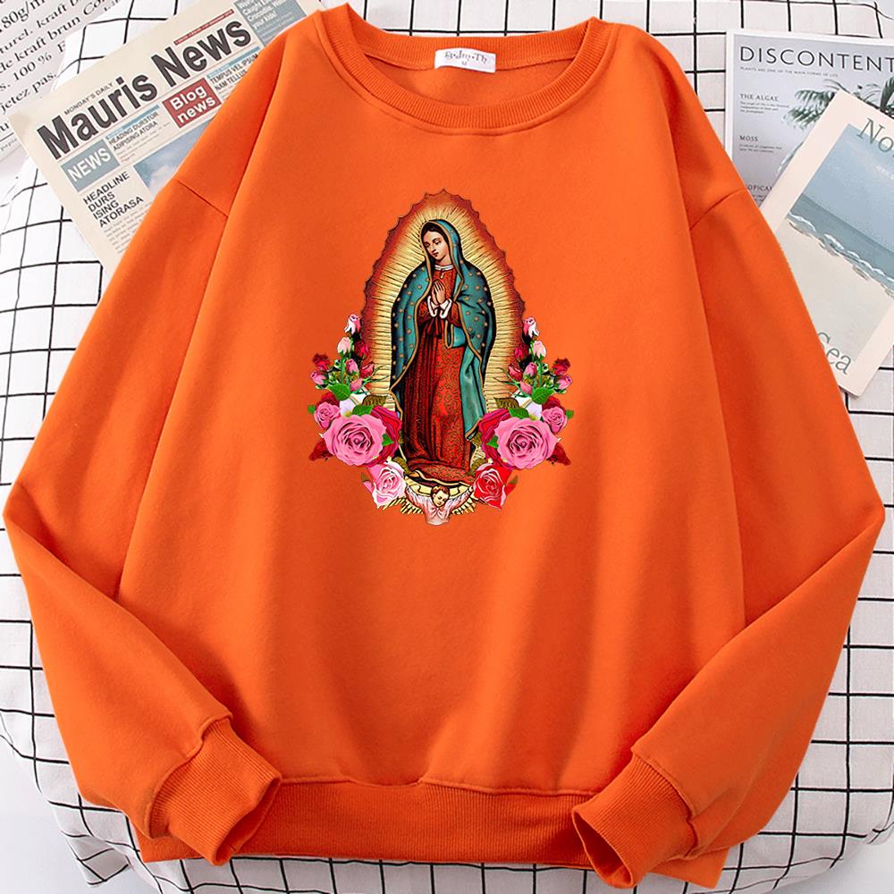 Virgin Mary of Guadalupe Print Hoodie Men Autumn New Fleece Soft Man Sweatshirt Vintage Manga Hip Hop Oversize Tracksuit Male alx