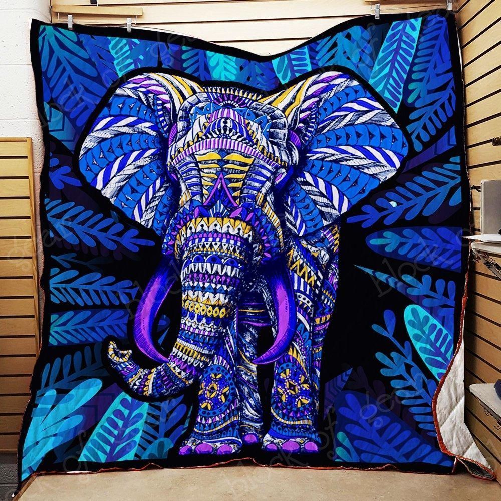 Boho Elephant  Elephant With Blue Color  Quilt Blanket