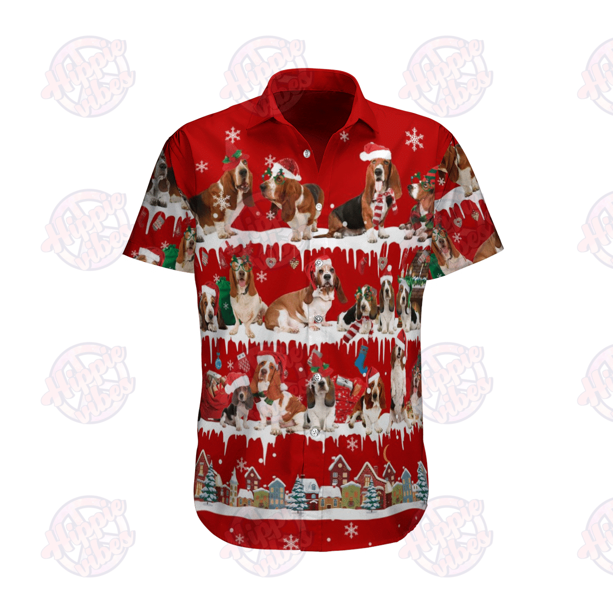Shop Basset Hound Snow Christmas Hawaii Shirt