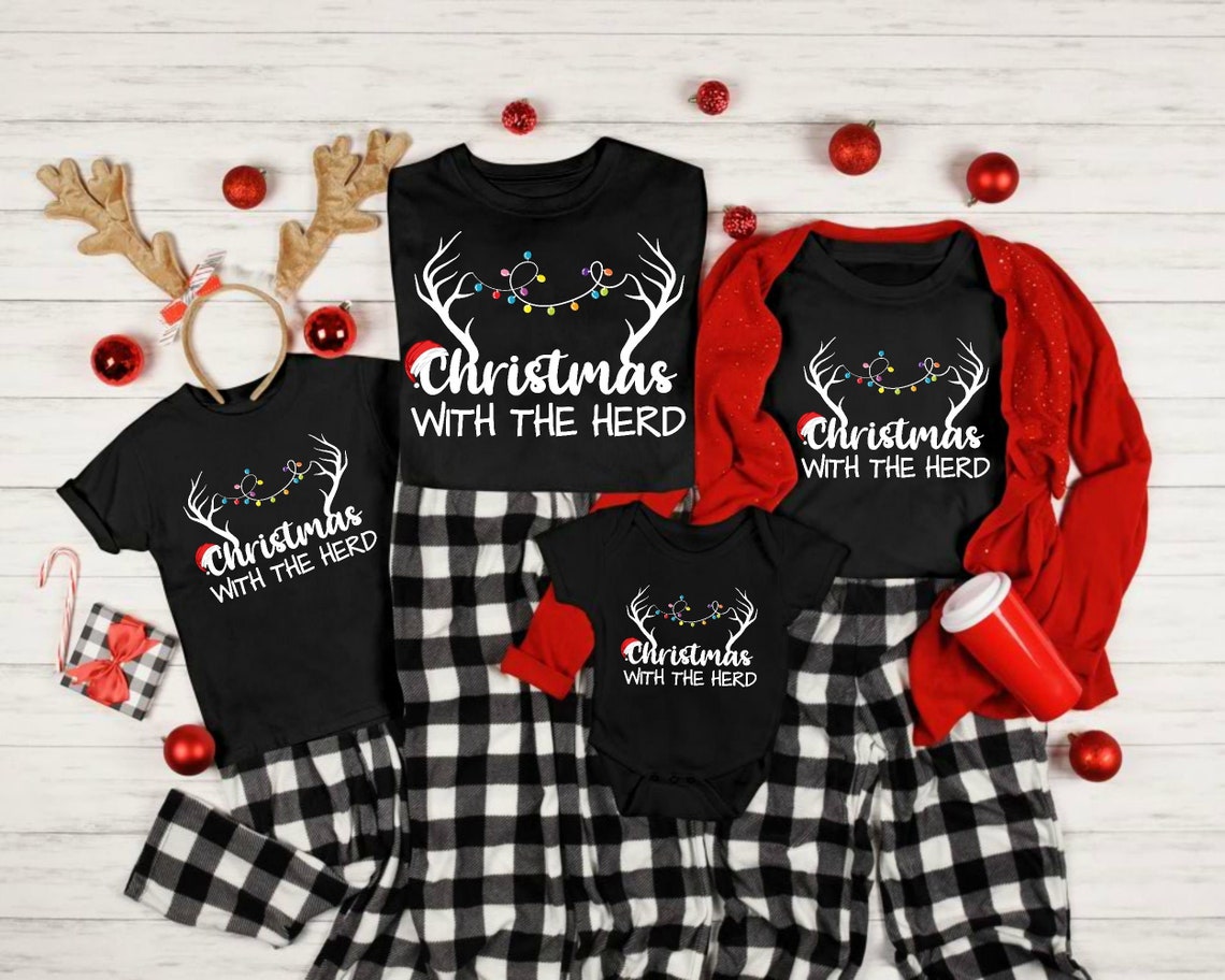 Christmas With The Herd Shirt, Family Christmas Pajamas Top Shirt, Family Christmas Shirt