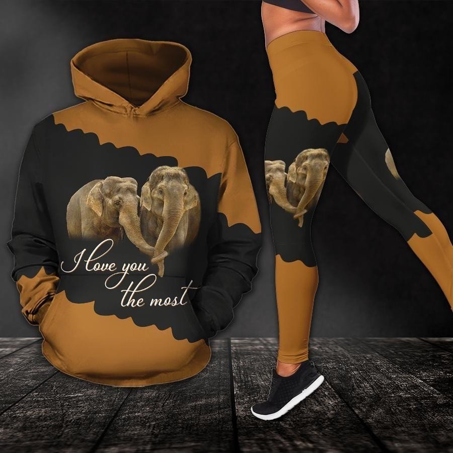 Love Elephant And Wool Orange 3D Hoodie Legging Set Combo