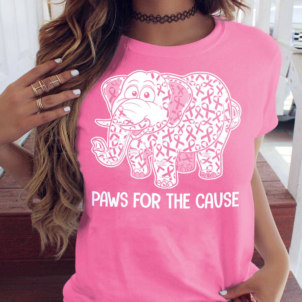 Paws For The Cause Elephant Funny Breast Cancer Graphic Unisex T Shirt, Sweatshirt, Hoodie Size S – 5XL