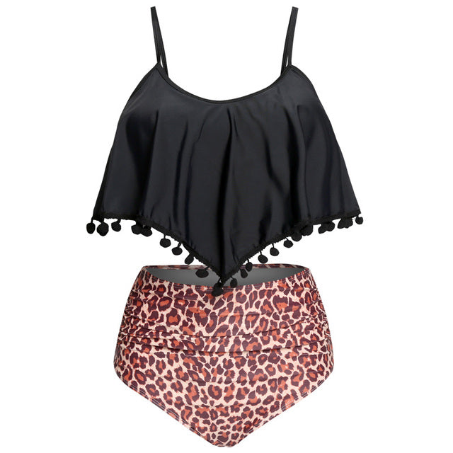 Black And Leopard Print Tankini Set