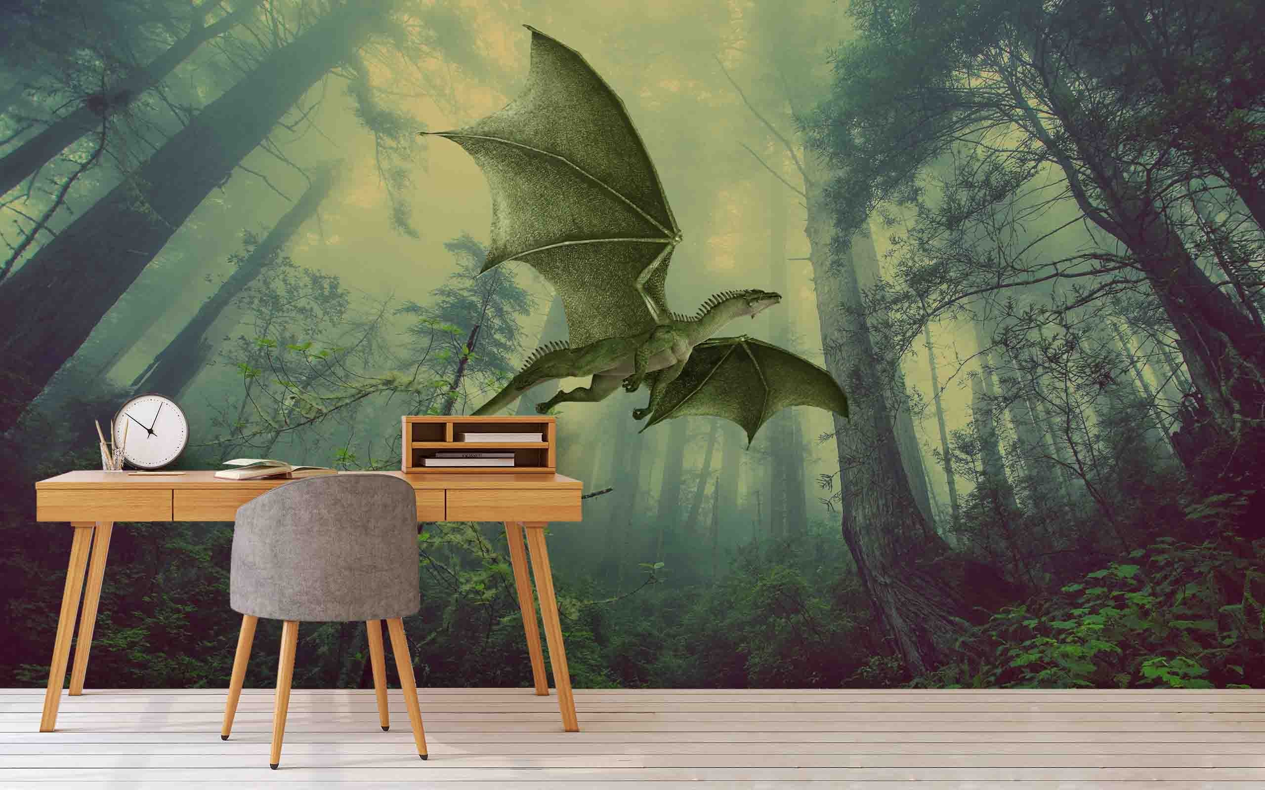 3D Green Forest Dinosaur Landscape Wall Mural Wallpaper Lqh 61