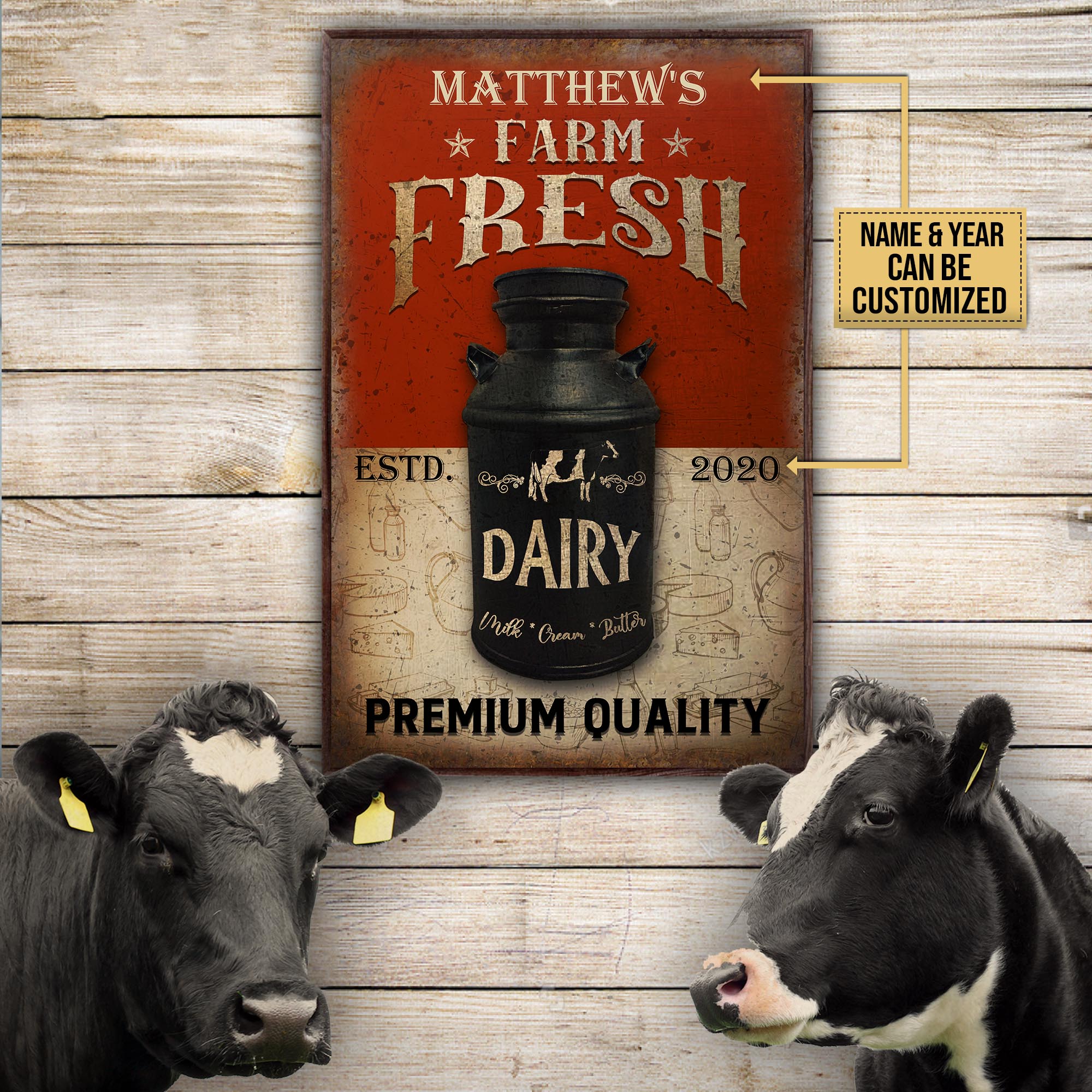 Aeticon Gifts Personalized Dairy Farming Farm Fresh Canvas Mom Dad Gift Home Decor