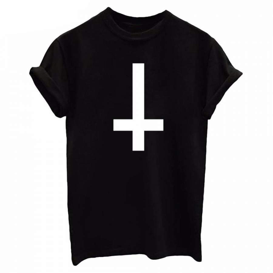 Short Sleeve Summer Tees Inverted Cross Men’S Usa T Shirt Anti Cross Satan Goth Metal Punk Indie Harajuku Men T-Shirt Camiseta