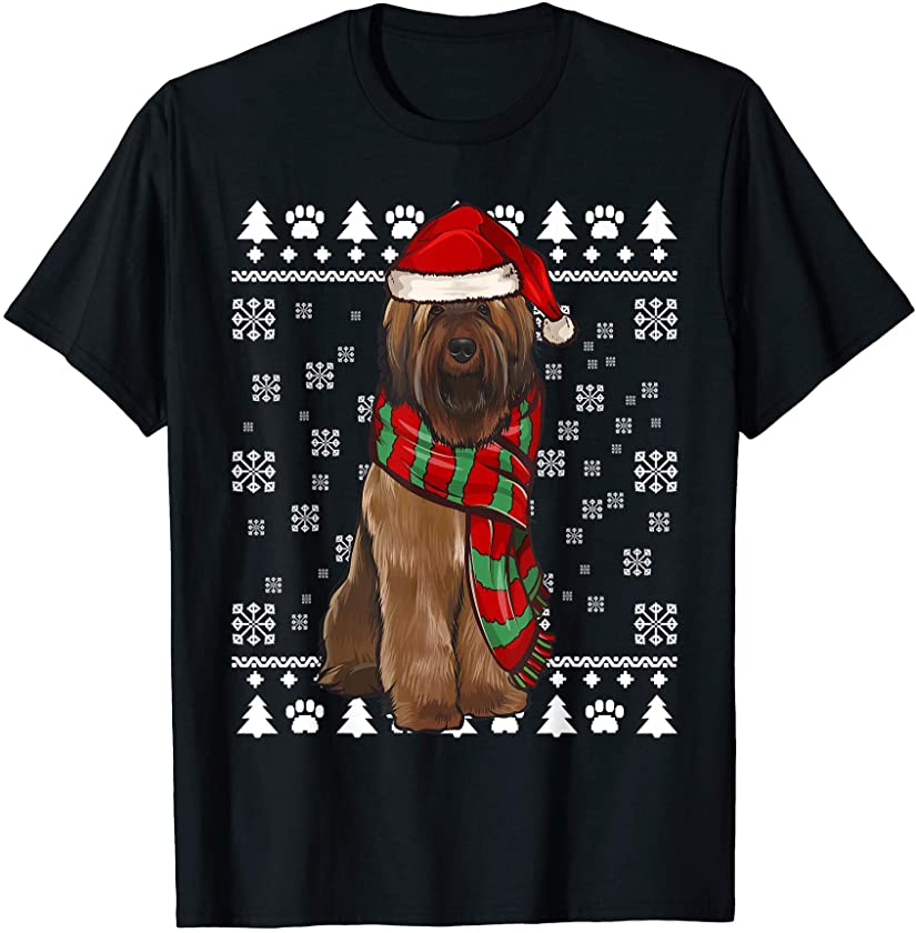 Briard Dog Santa Hat Xmas Ugly Christmas T-Shirt