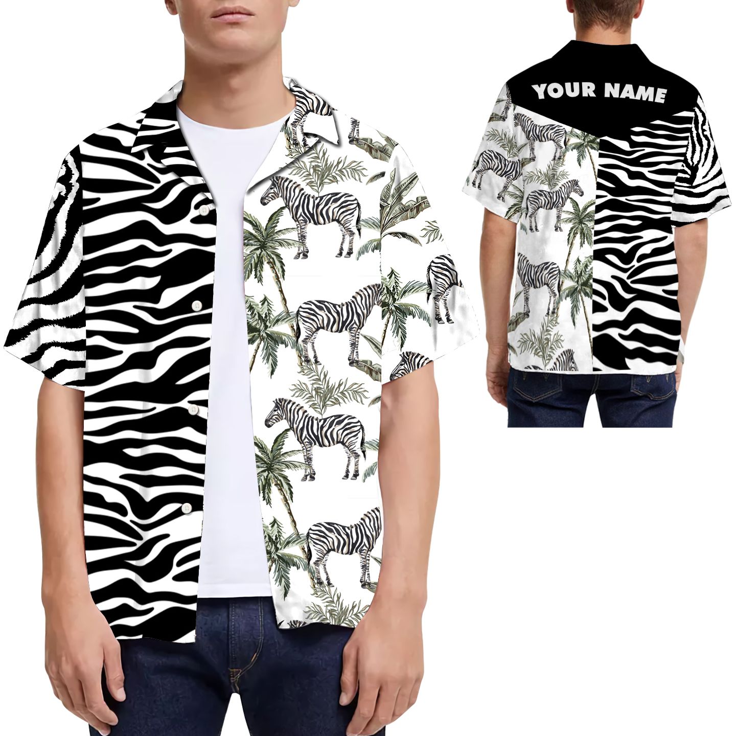 Zebra Fur Custom Name Men Hawaiian Shirt For Animal Lovers