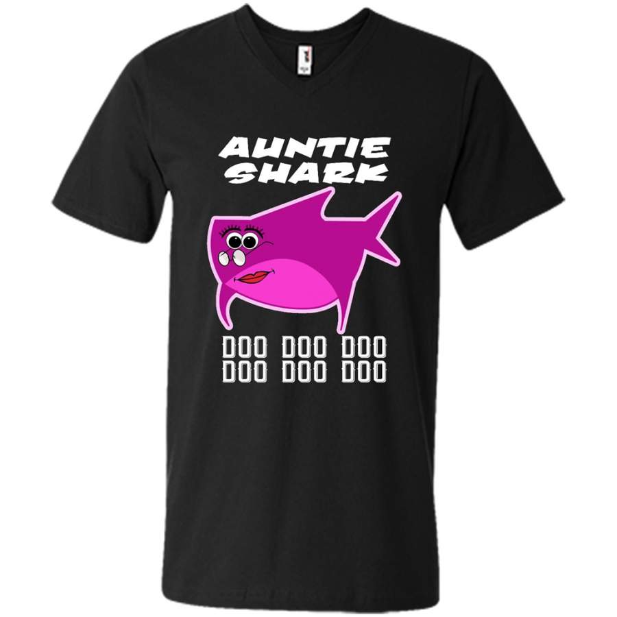 Auntie Shark Doo Doo Doo – Canvas Unisex V-Neck Shirt