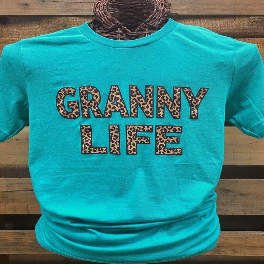 Southern Chics Apparel Granny Life Leopard Grandma Canvas Girlie Bright T Shirt