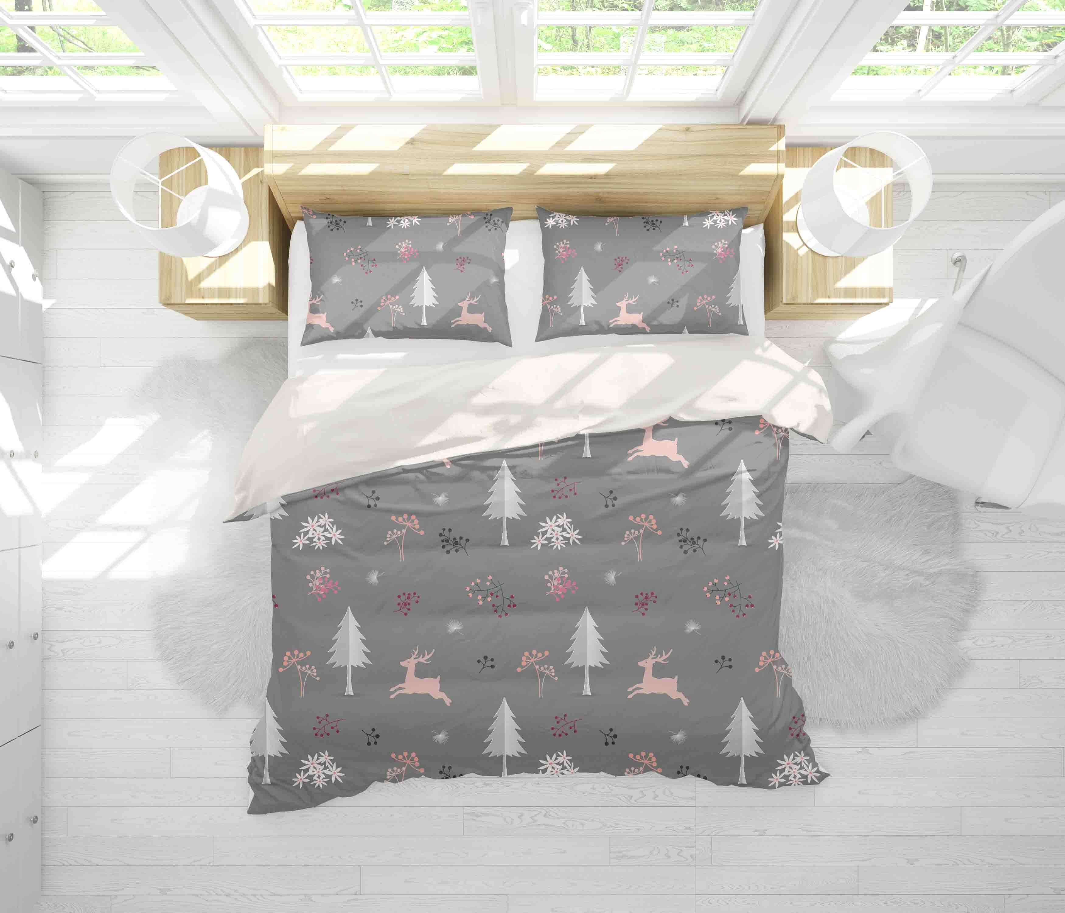 3D Tree Buck Animal Pattern Grey Quilt Cover Set Bedding Set Duvet Cover Pillowcases Lxl