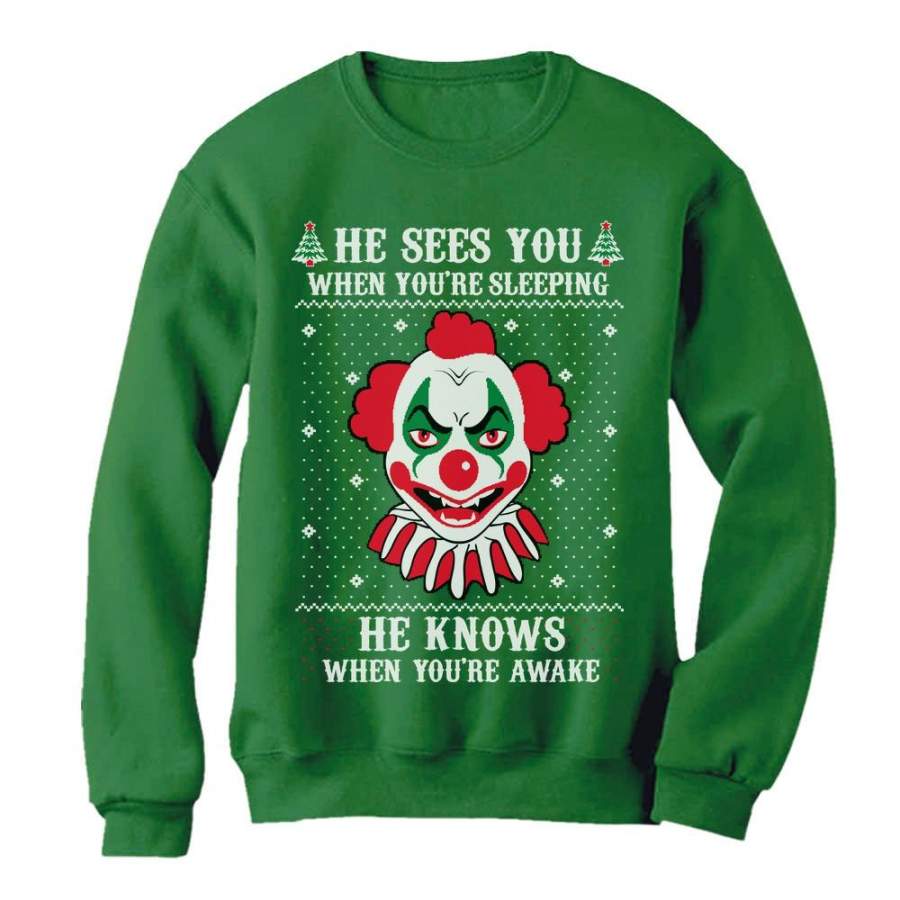 Ugly Christmas Evil Scary Killer Clown Joker Horror Movie Sweatshirt