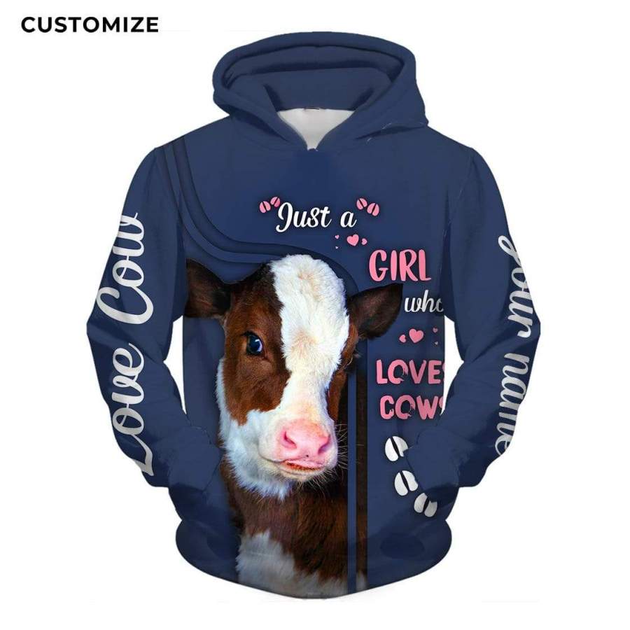 Just a girl who loves cow blue hoodie 3d all over print