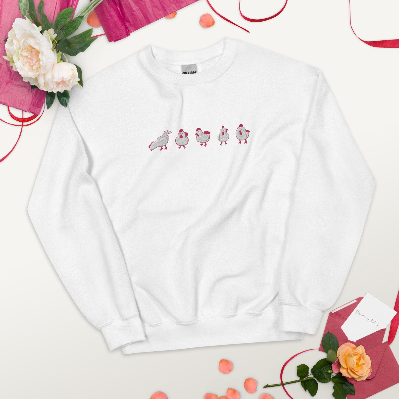 Chicken Embroidered Sweatshirt 2D Crewneck Sweatshirt All Over Print Sweatshirt For Women Sweatshirt For Men Sws2859