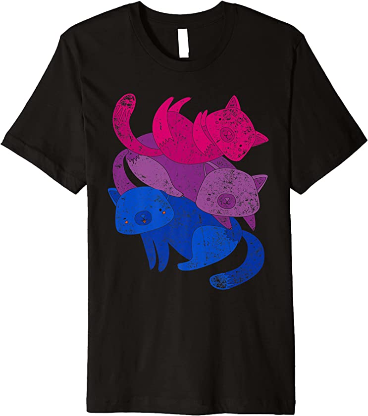 Proud Bisexual Bi Flag Cat Animal Queer Pride Gift Bisexual Premium T-Shirt