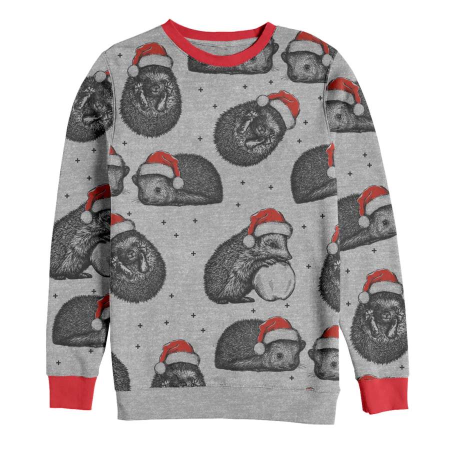 Lost Gods Men’s Christmas Hedgehog Snow Party  All-Over Sweatshirt