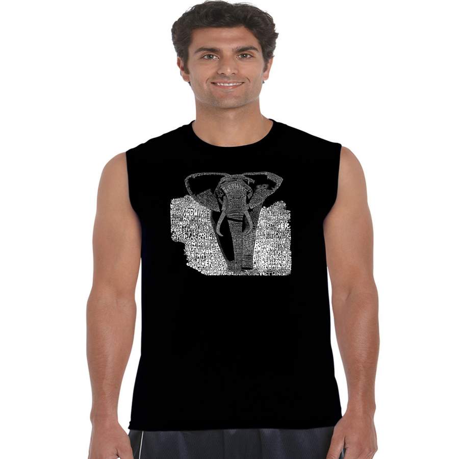 LA Pop Art Men’s Word Art Sleeveless T-shirt – ELEPHANT