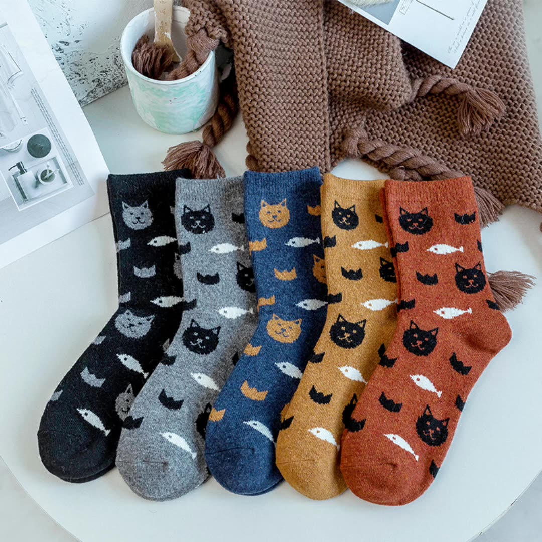 Winter Thick Warm Wool Women Socks Colorful Cat Socks Fashion Casual Euramerican National Wind-Flowers Cotton Socks alx