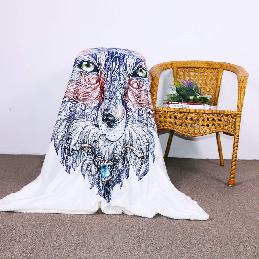 Tribal Wolf Sherpa Blanket