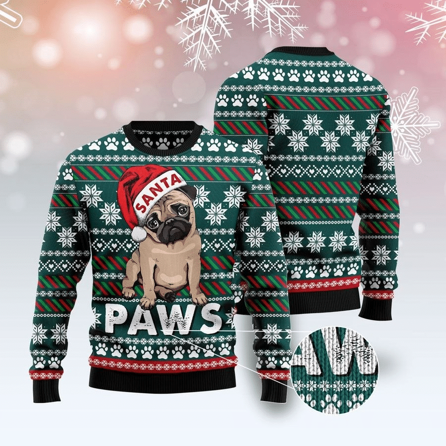 Pug Santa Paw Cute Christmas – Woolen Sweater