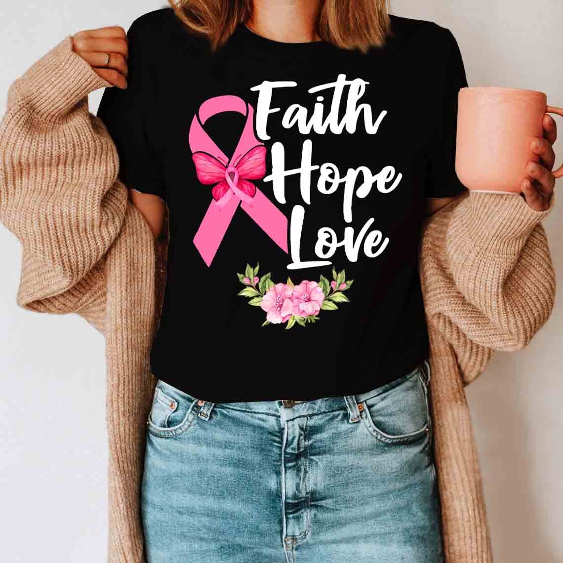 Simple Sign Of Breast Cancer Shirt Faith Hope Love – Breast Cancer Awareness T-Shirt Birthday Gifts For Mom Daughter Friends Hoodies Sweater Pink